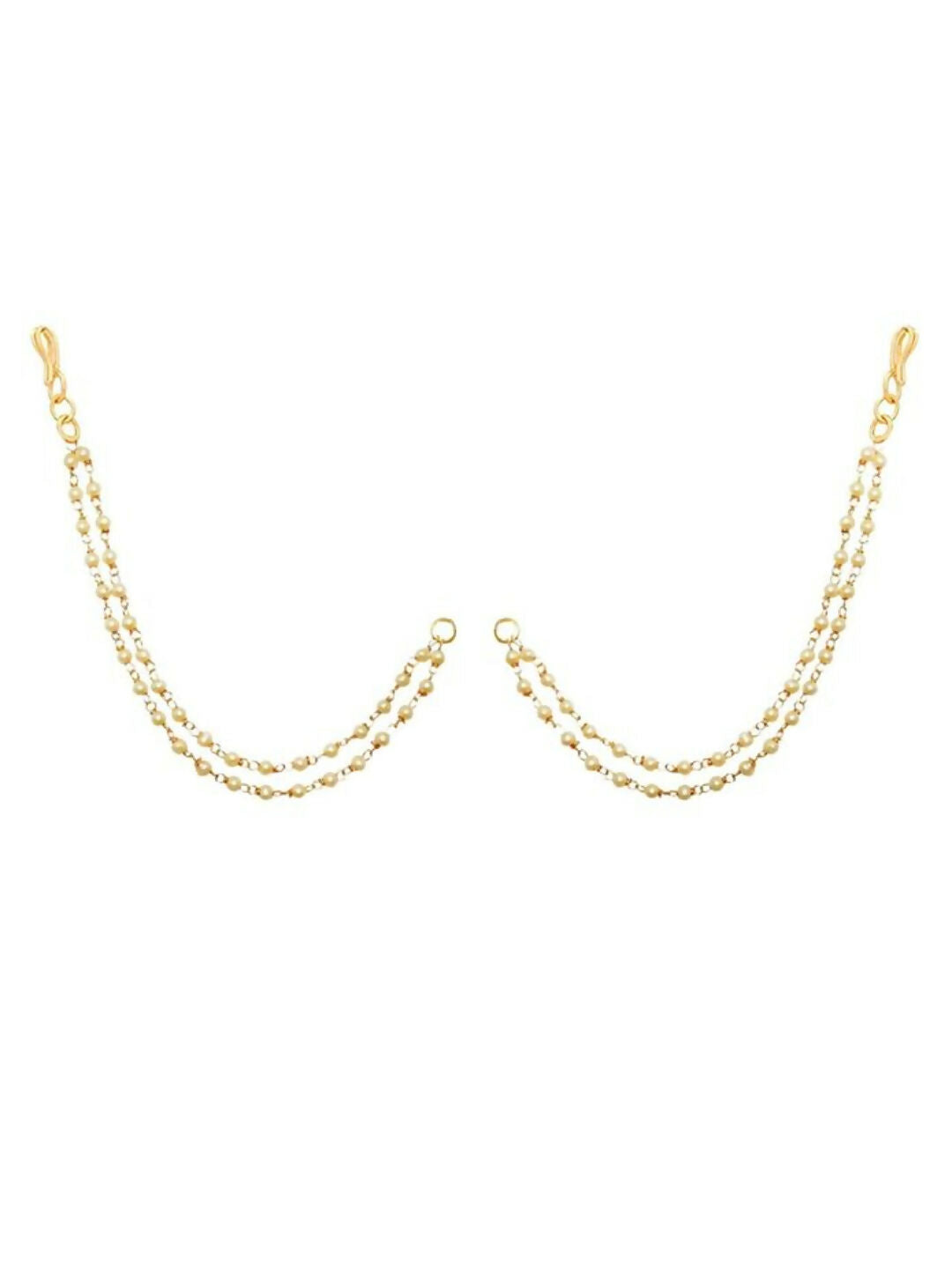 NVR Pearl Studded Classic Gold-Polished 2 Line Ear Chain Ear Cuff | Swadesiicart