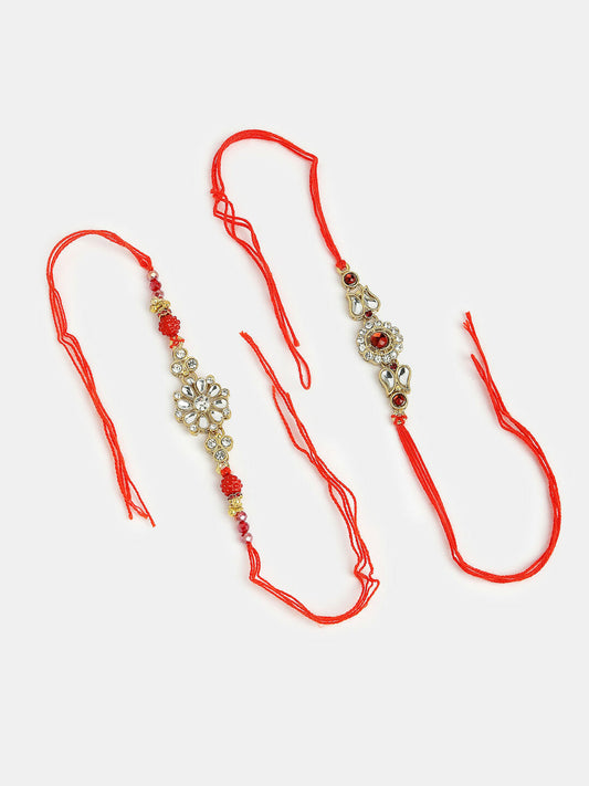 NVR Men Set of 2 Gold-Toned Stone-Studded Rakhi With Roli Chawal | Swadesiicart