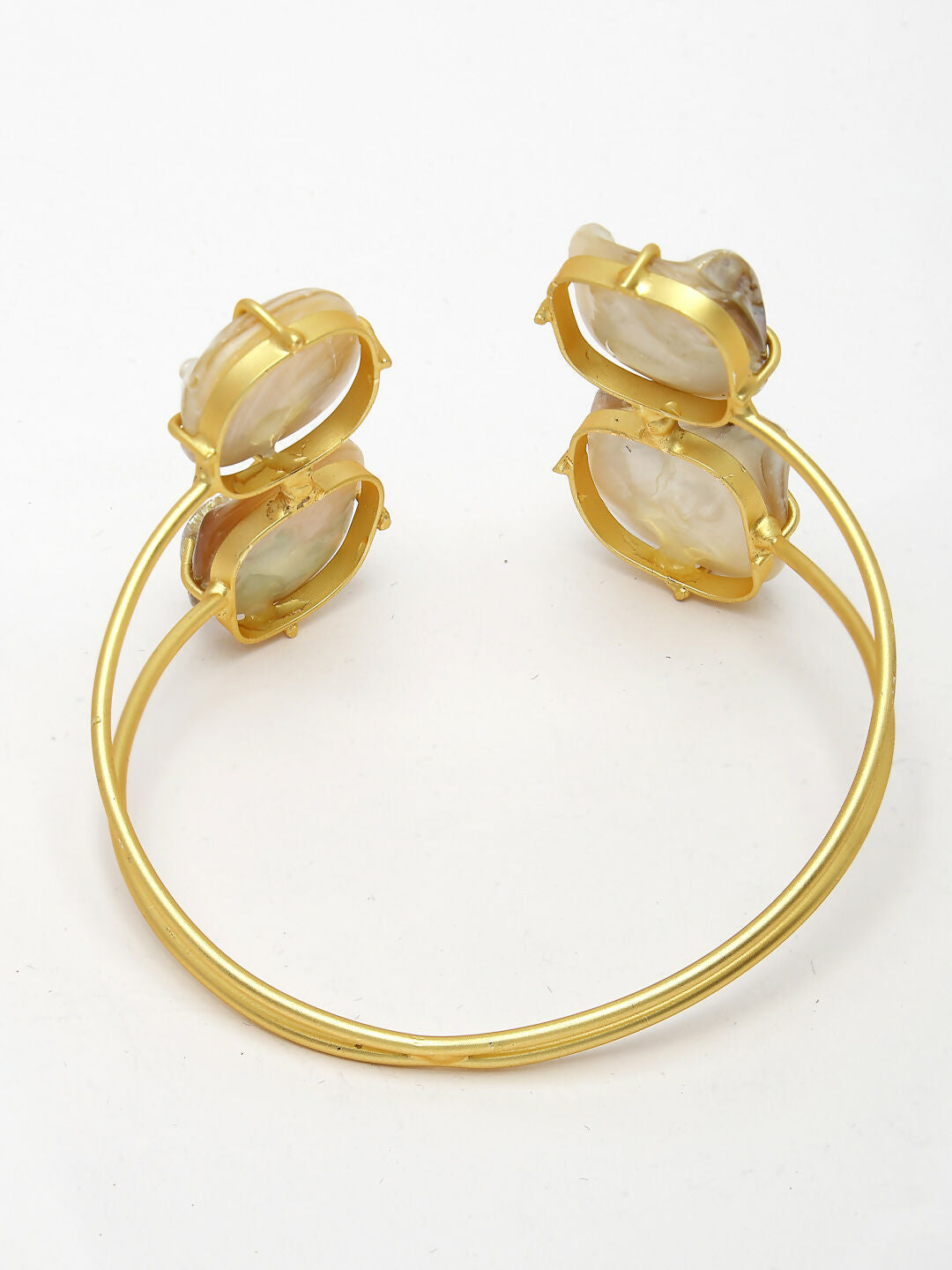 NVR Women's Gold-Polished Mother of Pearl Handcrafted Cuff Bracelet - Swadesiicart