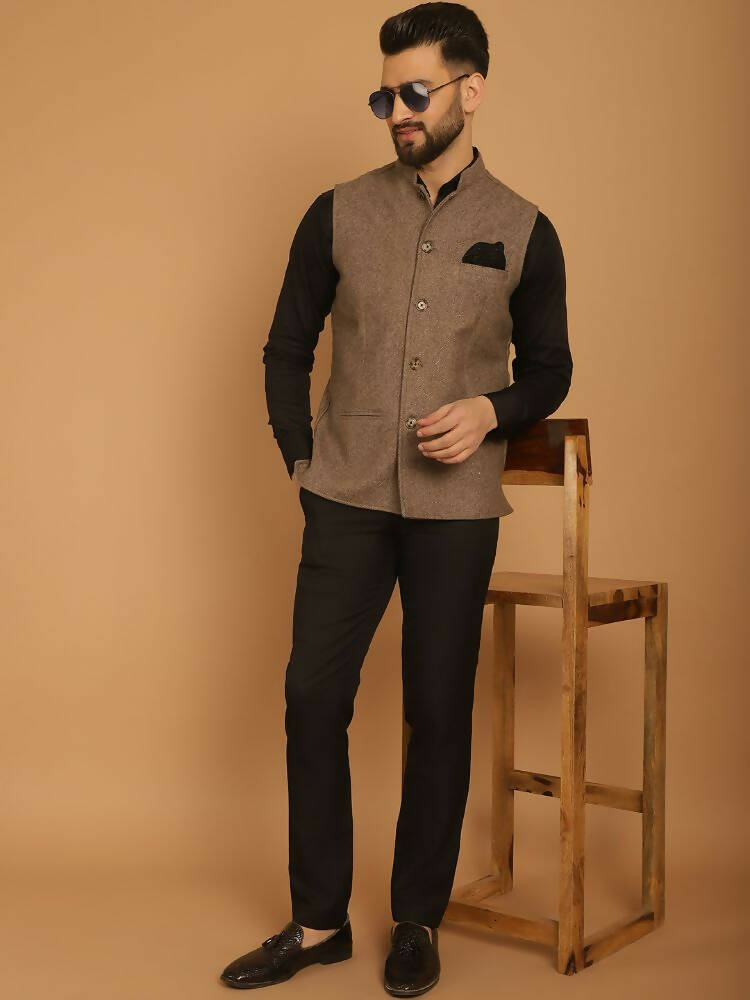 Even Apparels Pure Wool Nehru Jacket - Beige | Swadesiicart