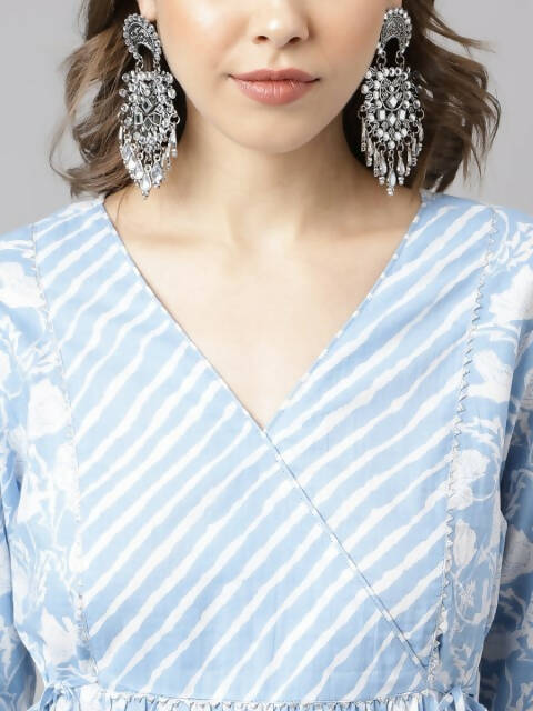 FIORRA Women's Blue Cotton A-Line Kurta Set - Swadesiicart