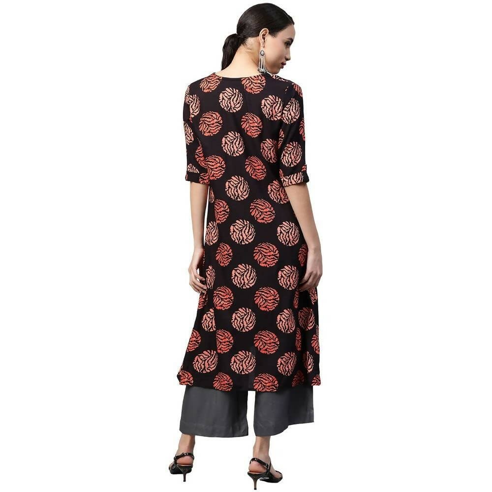 Anubhutee Women's Rayon Regular Black Printed A-Line Kurta | Swadesiicart