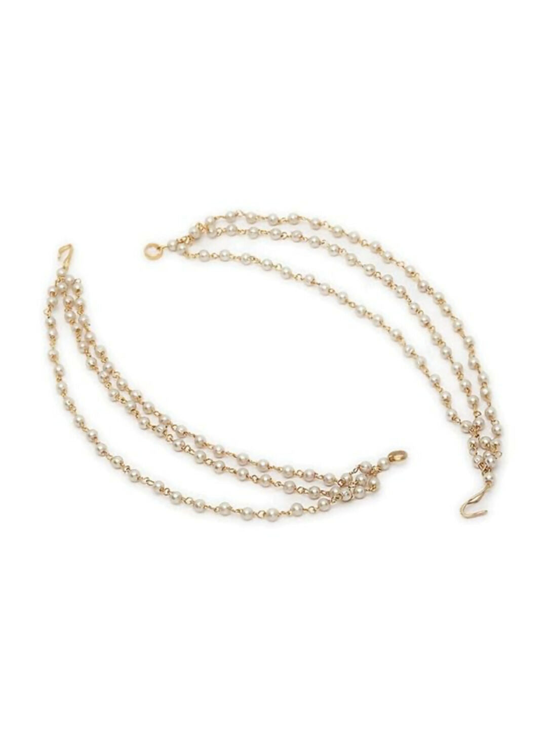 NVR Pearl Studded Classic Gold-Polished 3 Line Ear Chain Ear Cuff | Swadesiicart