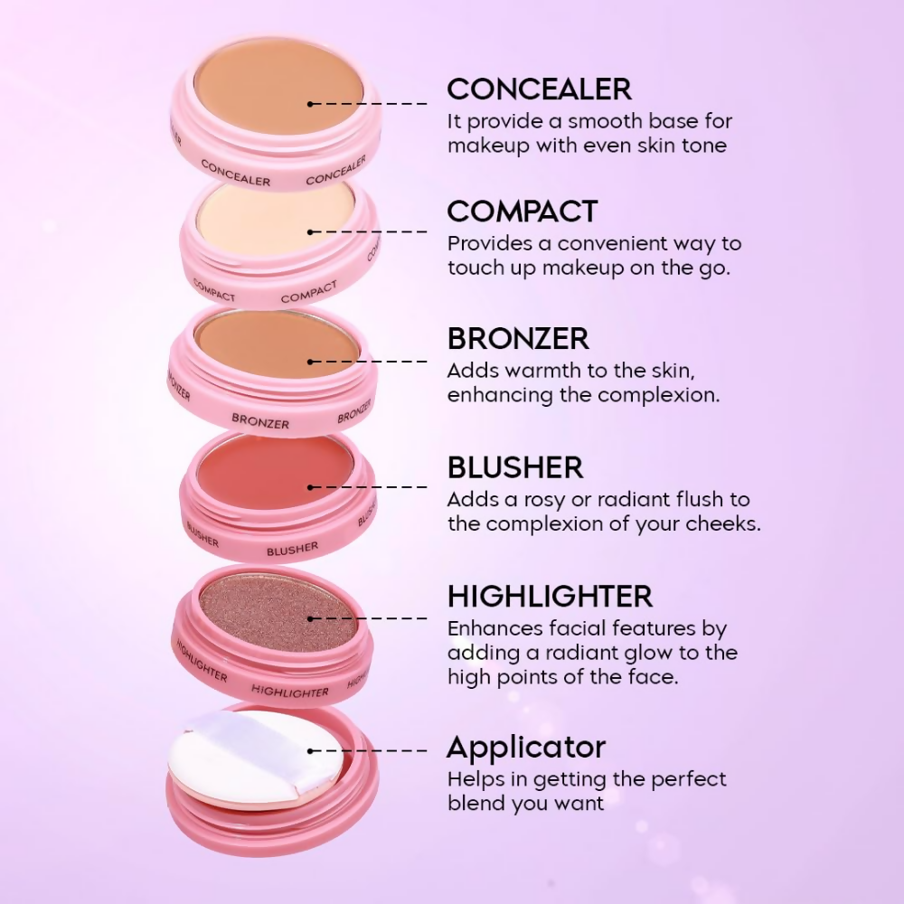 Gleva 5 In 1 Makeup stack Gleva 5 In 1 Makeup stack WIth Concealer, Bronzer, Blusher, Compact & Highlighter Smooth & Blendable Formula - Fair - Swadesiicart