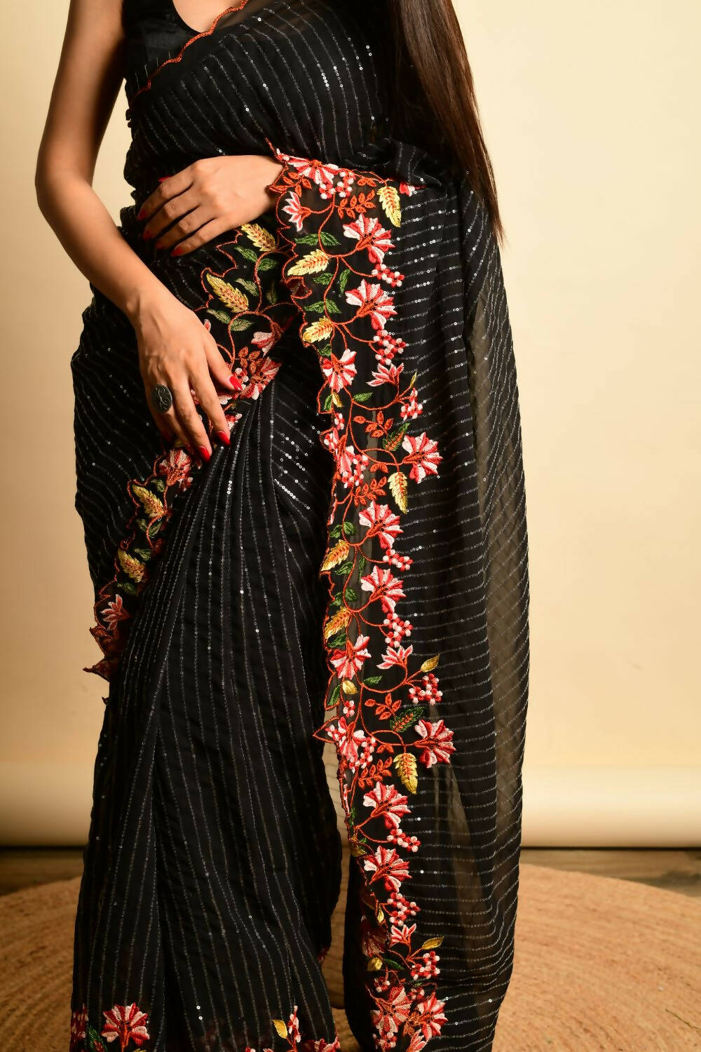 Vamsee Black Georgette Designer Saree - Swadesiicart