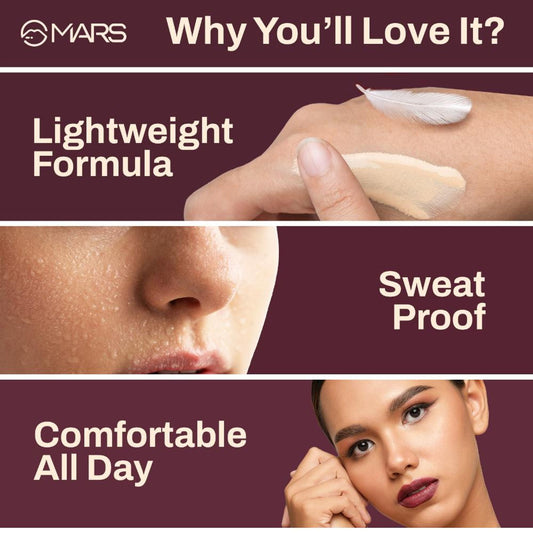MARS Cosmetics SPF30 PA+++ Zero Blend Weightless Foundation - 07 Caramel Glow - Swadesiicart