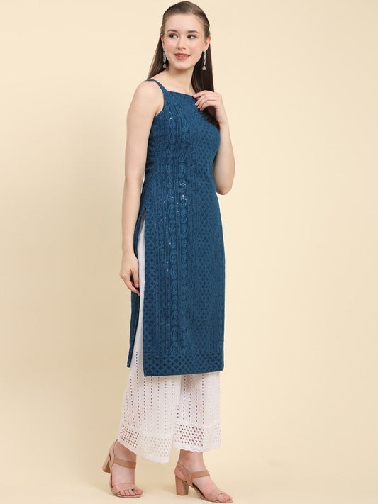 Kalini Floral Embroidered Chikankari Georgette Kurta | Swadesiicart