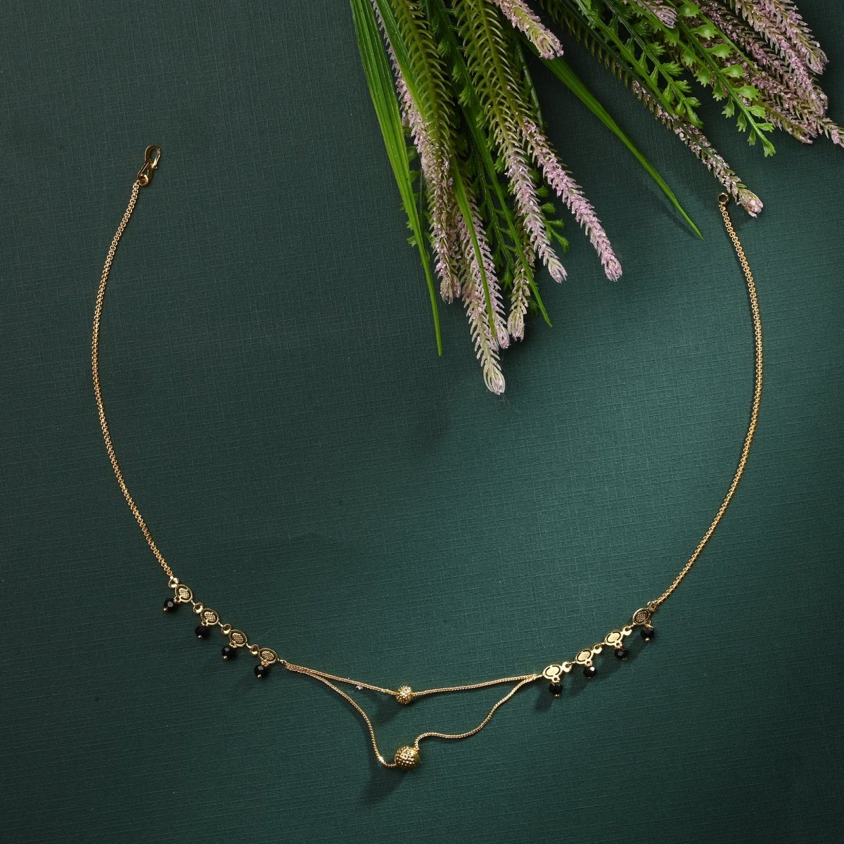 AanyaCentric Gold-Polished Jewelry Combo: Elegant Short Mangalsutra, Finger Ring, and American Diamond Earrings Set