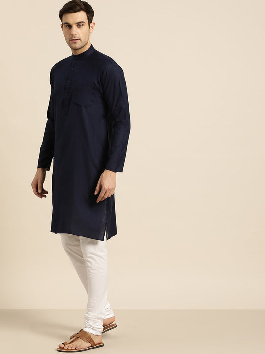 Sojanya Men Navy Blue Solid Straight Kurta | Swadesiicart