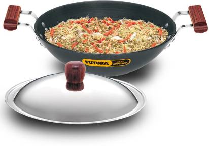 Hawkins Futura Hard Anodised Kadhai with Stainless Steel Lid 3.75 L (AD375S) - Swadesiicart