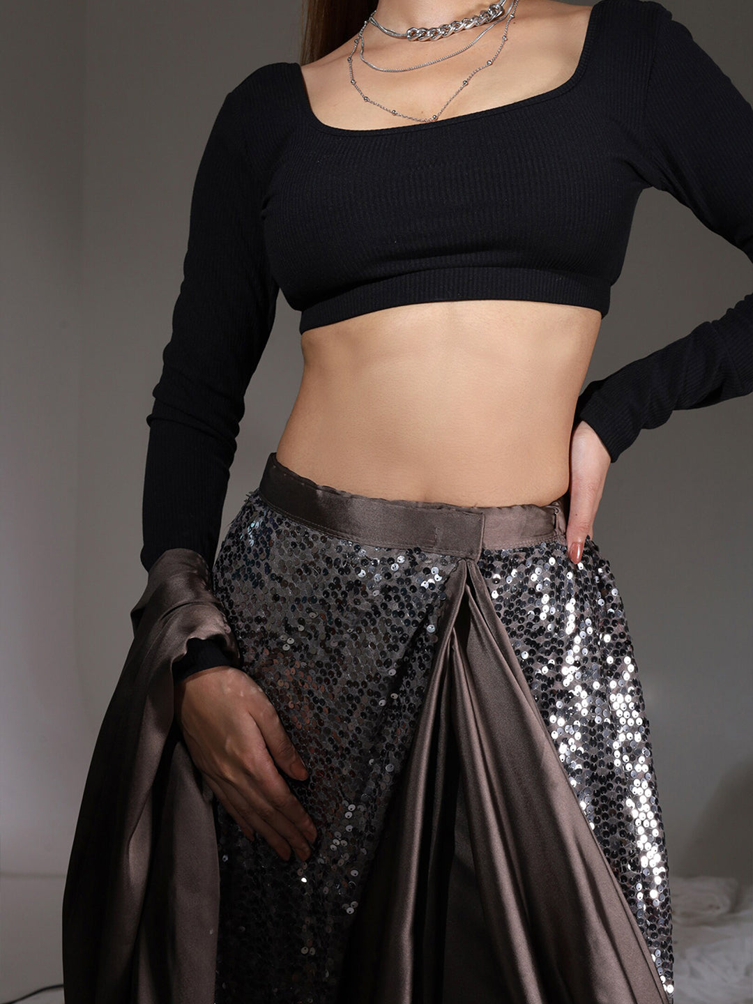 Tikhi Imli Sequinned Satin Ready to Wear Saree | Swadesiicart