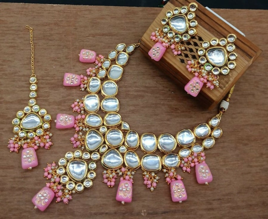Joban Fashion Baby Pink kundan work Necklace Set | Swadesiicart