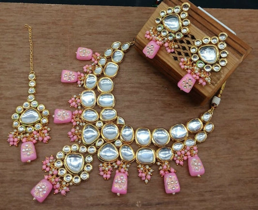 Joban Fashion Baby Pink kundan work Necklace Set | Swadesiicart