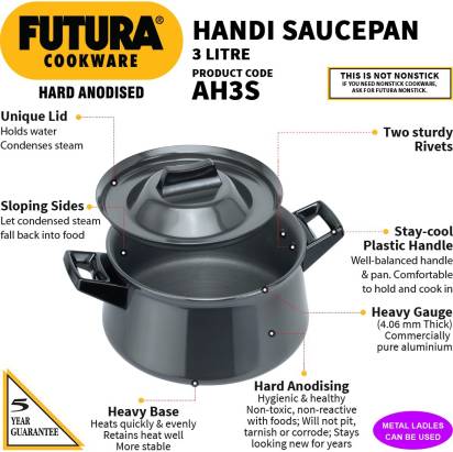 Hawkins Futura Handi Sauce Pan 21 cm Diameter with Lid 3 L (AH3S) - Swadesiicart