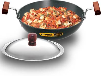 Hawkins Futura Hard Anodised Kadhai 22 cm Diameter with Lid 1.5 L (AK15S) - Swadesiicart