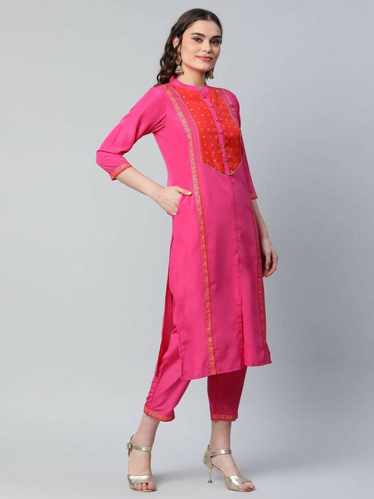 Ahalyaa Womens Pink Crepe Printed Kurta Pant Set | Swadesiicart