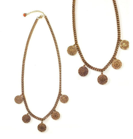 Bling Accessories Antique Brass Finish Brass Metal 5 Coins Charm Necklace | Swadesiicart