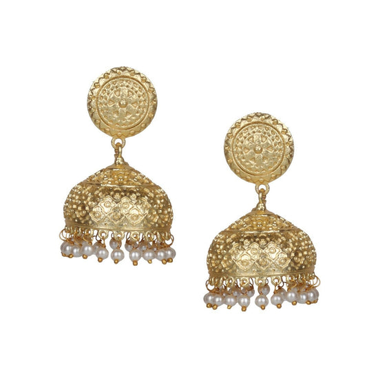 Joban Fashion Women Matte Gold Brass Jhumka | Swadesiicart