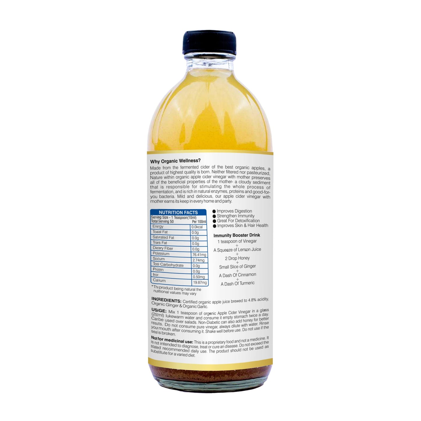 Organic Wellness Apple Cider Vinegar with Mother, Ginger & Garlic - Swadesiicart