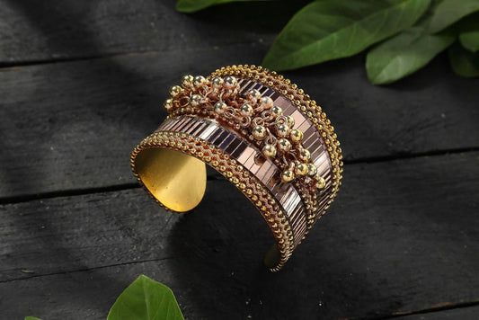 Mominos Fashion Kamal Johar Oxidised Gold-Plated Ghungroo Handcraft Cuff Bracelet
