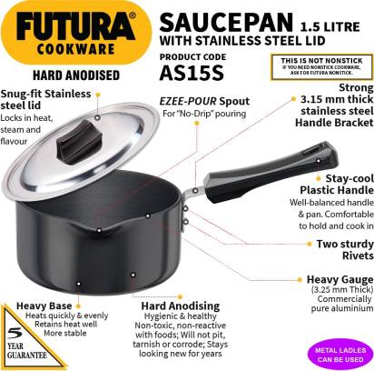 Hawkins Futura Sauce Pan 16 cm Diameter with Lid 1.5 L (AS15S) - Swadesiicart