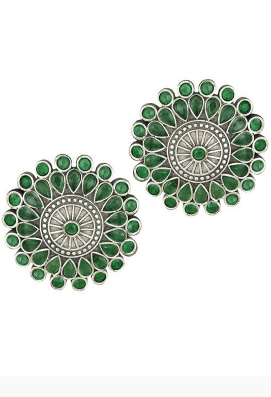 Mominos Fashion Johar Kamal Oxidised Silver-Plated Brass Finish Kundan Choker For Women (Green) | Swadesiicart