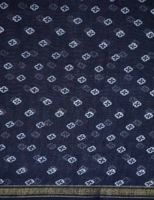 Shades Of Navy Blue Floral Design Semi Chanderi Saree By Gayathri Reddy Designer Studio | Swadesiicart