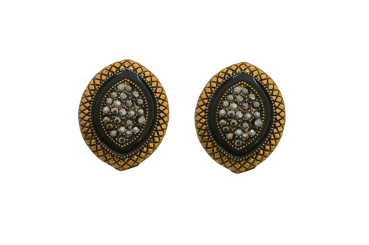 Joban Fashion Women Brass Golden Black Ad Earrings