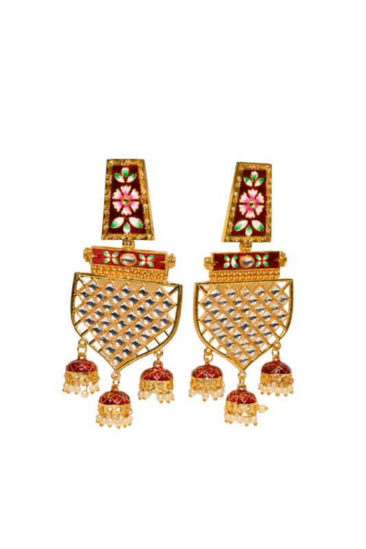 Maroon Traditional Gold-Polished Meenakari Jhumka Jhumki Earrings Indian Jewellery For Women Girls By House of Ree - Swadesiicart