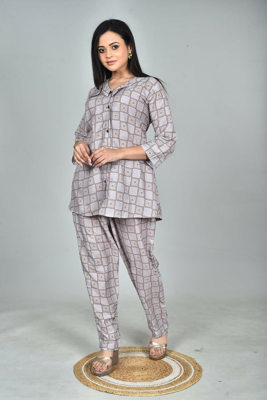Morchari Digital Print Semi Muslin Co-Ord Set Top & Trouser-Multicolor - Swadesiicart