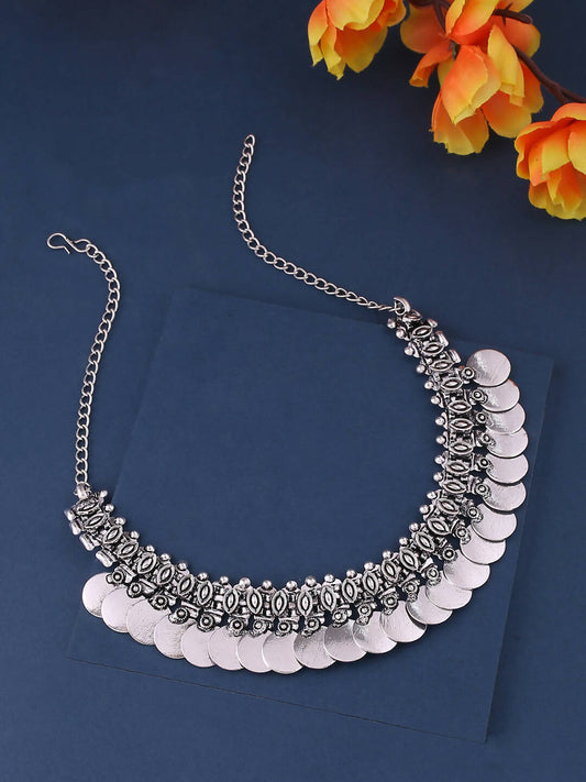 NVR Women Silver-Plated Oxidised Necklace | Swadesiicart