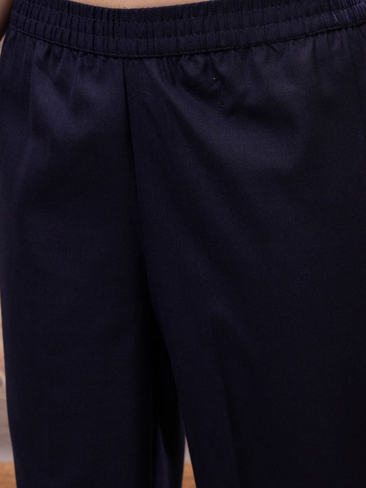 Vishudh Navy Blue Mirror Work Zari Straight Kurta with Palazzo & Dupatta - Swadesiicart