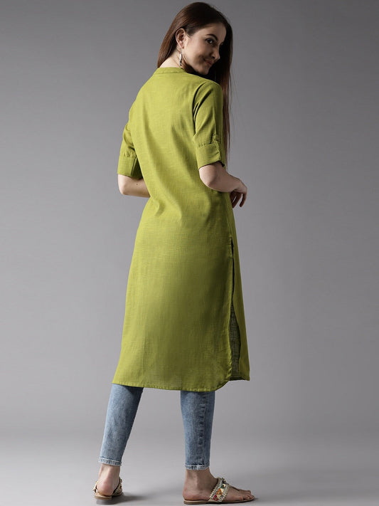 HERE&NOW Women Sap Green Solid Symmetric Kurta - Swadesiicart