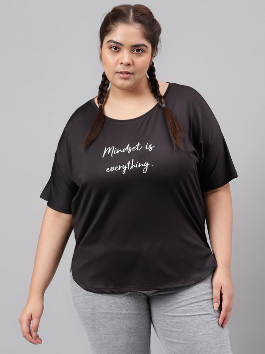 MKH Plus Size Typography Printed Dri-FIT Relaxed Fit Drop-Shoulder Sleeves Gym T-shirt - Swadesiicart
