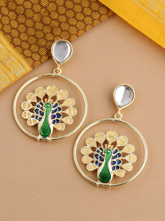 Shoshaa Green Peacock Shaped Drop Earrings | Swadesiicart