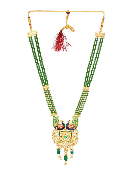 Cardinal Gold-Polished Green Studded Jewellery Set - Swadesiicart