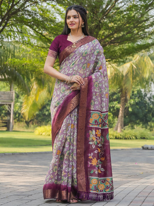 Tikhi Imli Floral Printed Zari Ready to Wear Saree | Swadesiicart