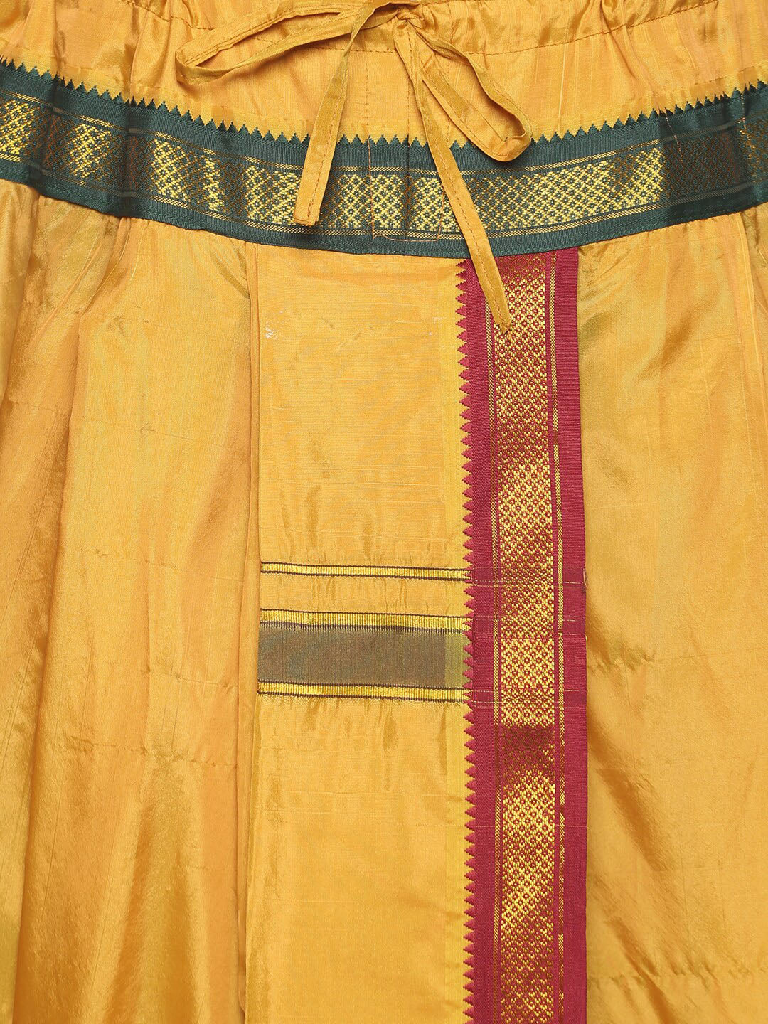 Sethukrishna Men Mustard-Yellow & Red Solid Readymade Dhoti | Swadesiicart