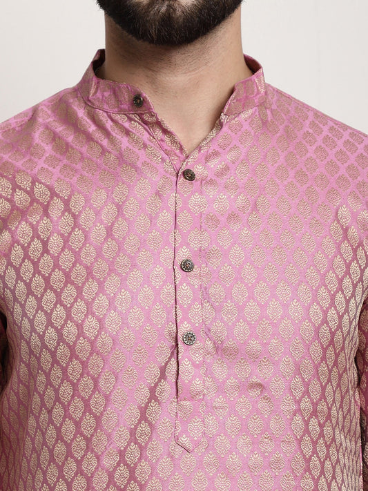 Sojanya Men Pink & Off-White Woven Design Kurta with Churidar | Swadesiicart