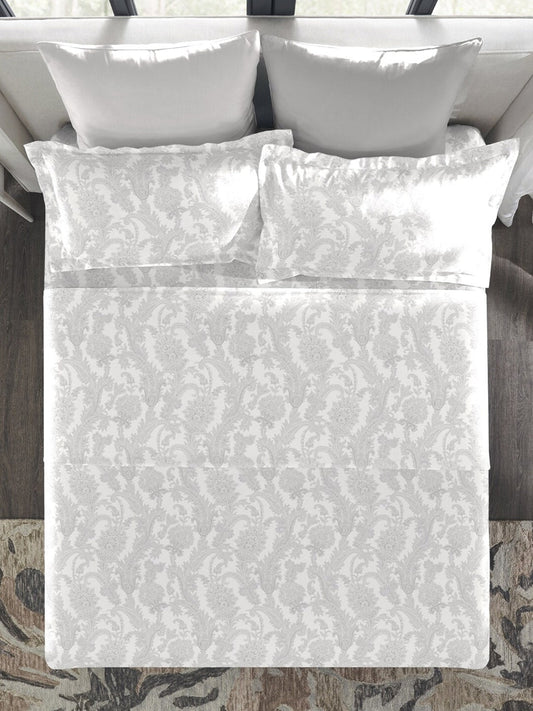 MYTRIDENT Nectarsoft Grey White Pure Cotton 400 TC King Bedsheet with 4 Pillow Covers - Swadesiicart