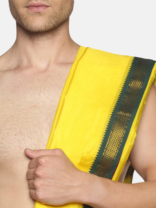 Sethukrishna Men Yellow Readymade Dhoti Pant & Angavastram | Swadesiicart
