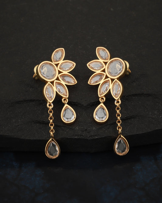 Gold-Polished Drop Earring With Dangling Square Cz Stone For Women - Wahe Jewels - Swadesiicart