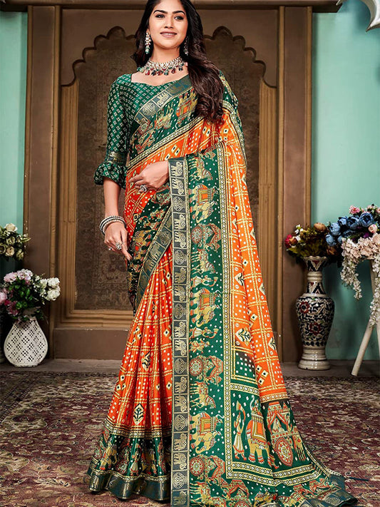 Kalini Bandhani Printed Silk Cotton Banarasi Saree | Swadesiicart