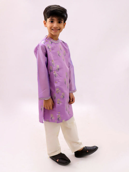 Lil Drama Mishti Purple Kurta Pyjama Set For Boys | Swadesiicart