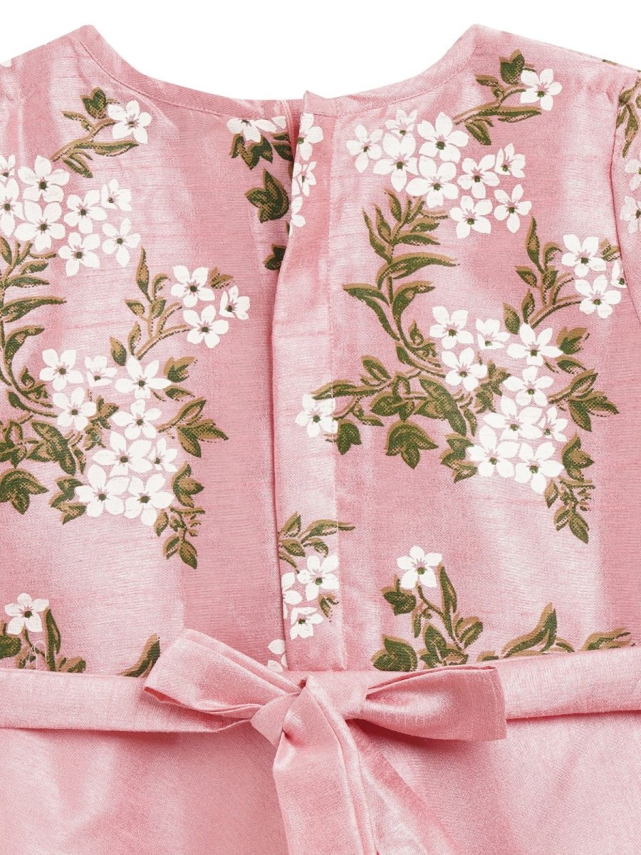 Ahalyaa Girls Pink Poly Silk Solid Kids Kurta With Printed Jacket | Swadesiicart