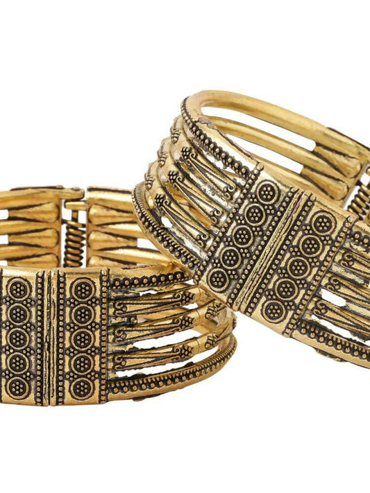 NVR Women Set of 2 Gold-Polished Oxidised Bangles