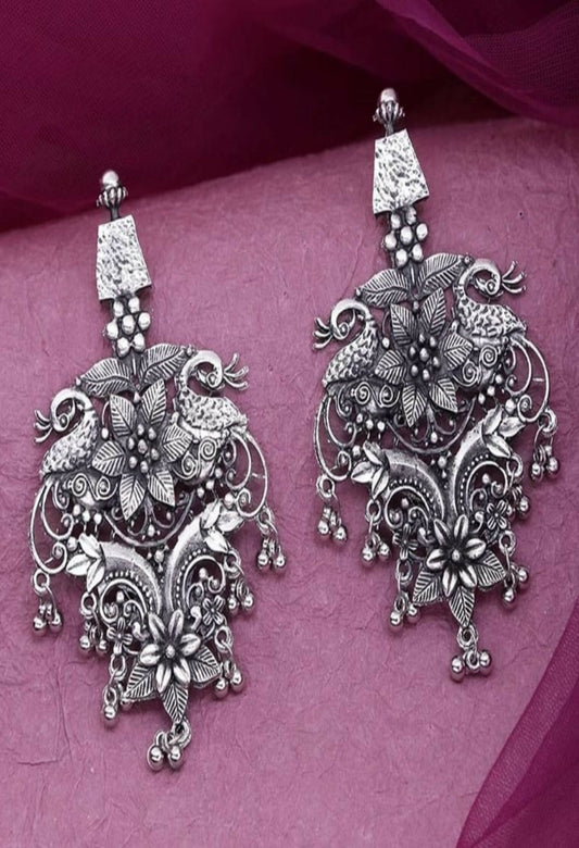 Mominos Fashion Joharkamal Silver-Plated Peacock Design Drop Earrings For Women - Mominos Fashion