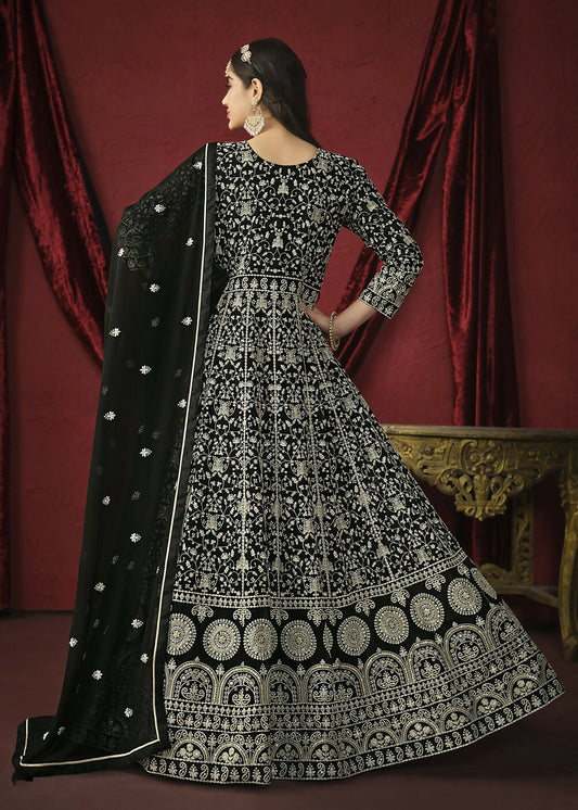 Stunning Black Front & Back Embroidered Trendy Anarkali Suit - Emponline | Swadesiicart
