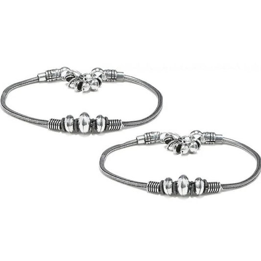 Mominos Fashion Trendy Oxidised Silver Plated Anklets For Girls