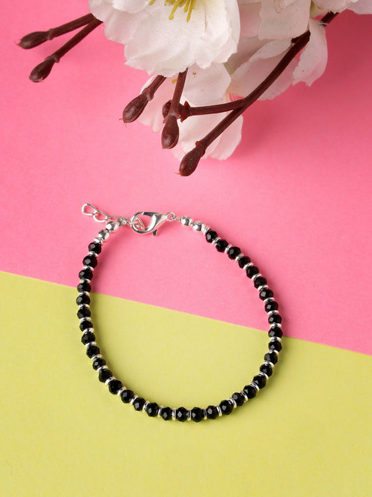 NVR Women Silver Plated Black Beaded Adjustable Rakhi With Roli Chawal - NR Retail-NVR